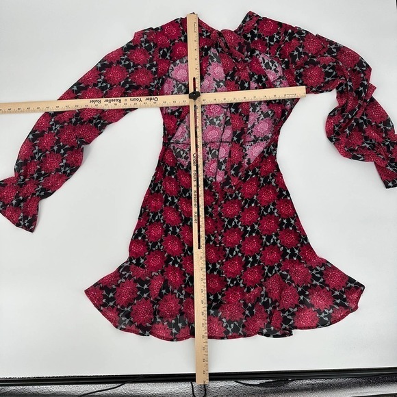 For Love and Lemons Long Sleeve red clover floral keyhole open back size small - Picture 9 of 13